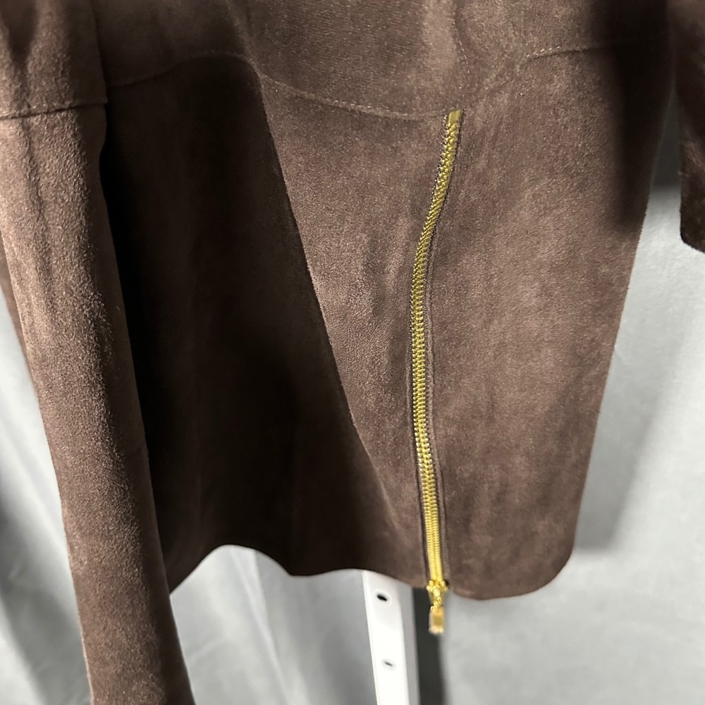 Chico's Zip Detail Faux Suede Open Front Jacket Dark Brown XL Classic Western - Picture 5 of 11